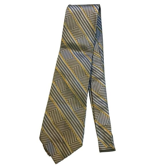 5/$10 Zarrano Silk Geometric Men's Tie Gray Orange - Picture 1 of 5